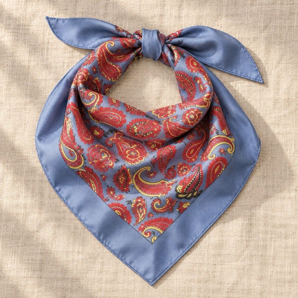 Vintage Blue Paisley Neckerchief Head Neck Bag Scarf Western Bandana Square 18”